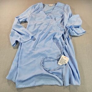 ASOS DESIGN Wrap Dress Women Size 12 Light Blue Satin Maternity Bell Sleeve
